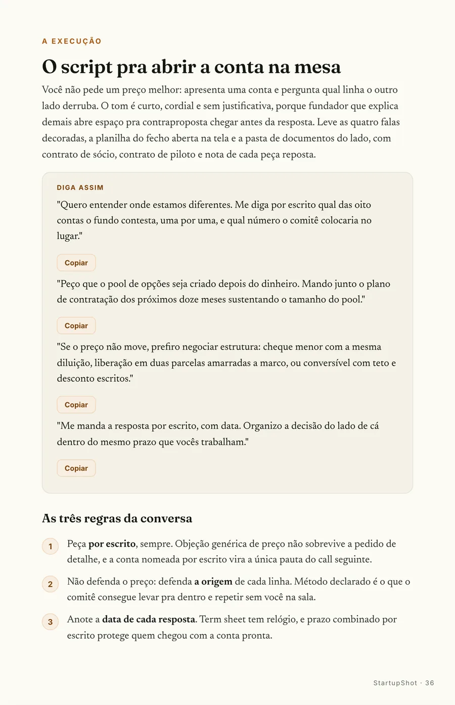 Falas prontas: As quatro falas da mesa, sempre fechando com resposta por escrito e data